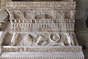 Fragment of entablature of temple of Vespasian and Titus photo