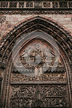 Fragment of the exterior of the oldest church of St. Lorenz, one of the most significant and most beautiful medieval