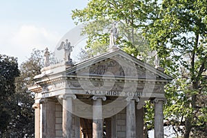 Fragment of facade of Aesculapius Temple in the Villa Borghese Gardens , Pincian Hill, Rome, Italy