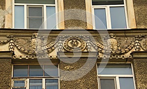 Fragment of the facade in the Art Nouveau style with an owl