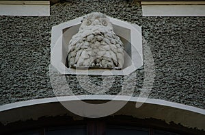 Fragment of the facade in the Art Nouveau style with an owl