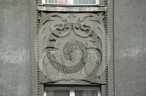 Fragment of the facade in the Art Nouveau style with an owl