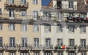 Fragment of the facade of the house in the oldest Lisbon`s work, Alfama