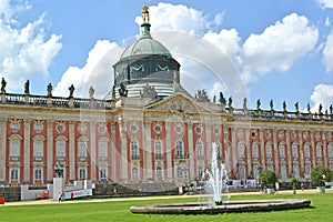 Fragment of a facade of the New palace in the park of San Sushi. Potsdam, Germany