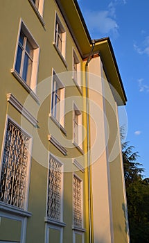 Fragment of the facade of the old recently restored building