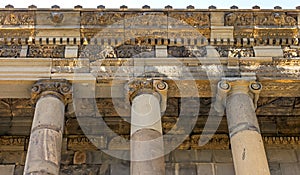 A fragment of the facade of a pagan temple in Armenia