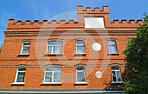 Fragment of the facade of a residential building the former building of a steam mill, XIX century. Chernyakhovsk, Kaliningrad