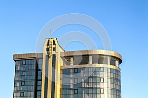 Fragment of facade wall of modern glass skyscraper