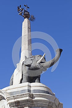 Fragment of famous elephant monument as a symbol of Catania, Sicily, Italy. Closeup