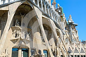 Fragment of famous Expiatory Church of Holy Family Sagrada Familia, Barcelona, Spain