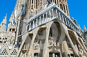 Fragment of famous Expiatory Church of Holy Family Sagrada Familia, Barcelona, Spain