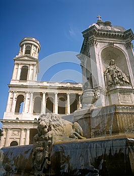 Fragment of the Fontaine Saint Sulpice. photo
