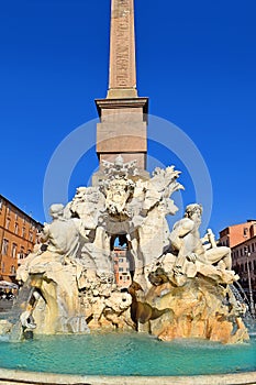Fragment of Fontana dei Quattro Fiumi on Piazza Navona, Rome photo