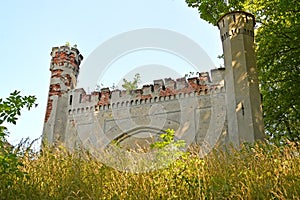 Fragment of gate of the Gerdauen lock in summer day. Zheleznodorozhnyj, Kaliningrad region