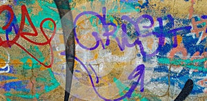 Fragment of graffiti drawings. Multicolored background texture