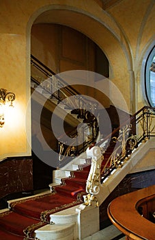 Fragment of the grand staircase in Art Nouveau style in the house of Singer on Nevsky Prospect