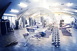 Fragment of gym with exercise equipment