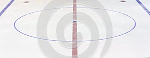 Fragment of ice hockey rink with a central circle. Concept, hockey