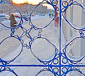 Fragment of icy lattice of fencing