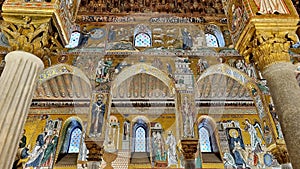 Fragment of the interior of the Palatine Chapel, an architectural masterpiece of Italy photo