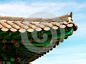 Fragment of korean traditional roof, Gyeongbokgung Palace. Seoul, South Korea
