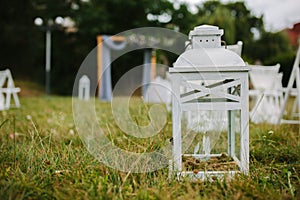 Fragment like view of nice chairs ready for wedding ceremony