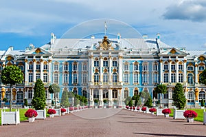 A fragment of the main facade of the Catherine Palace in Tsarskoye Selo.