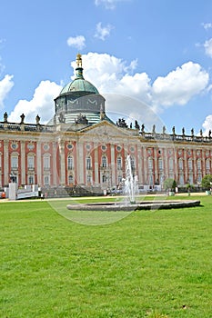 Fragment of the main facade of the New palace in the park of San Sushi. Potsdam, Germany