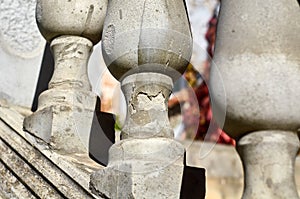 Fragment of marble stairs, railings, balusters, natural background