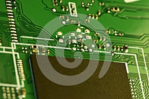 Fragment of modern assembly of electronic elements on a printed circuit board