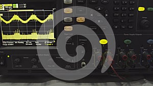 Fragment of a modern digital oscilloscope. Scientific measuring equipment. Abstract industrial background. Digital