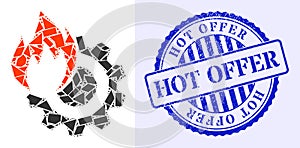 Spall Mosaic Hot Gear Icon with Hot Offer Distress Seal Stamp