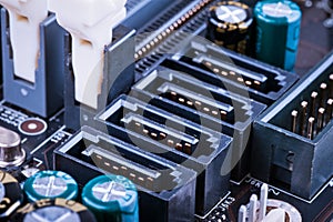 Fragment of the motherboard with SATA sockets