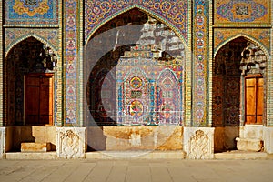 Fragment of a multi-colored Mosque Nasir al Mulk in Shiraz. Iran. Persia.