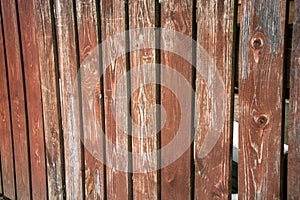 Fragment of an old textured brown fence.Wooden texture. Texture, background.Old wood painted surface