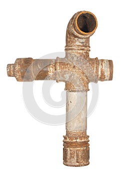 A fragment of the old water conduit consisting of pipes and fittings.