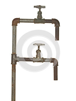 A fragment of the old water conduit consisting of pipes, fittings and valve
