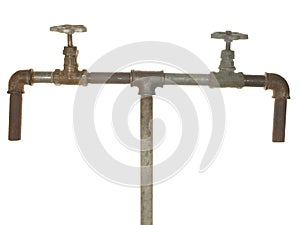 A fragment of the old water conduit consisting of pipes, fittings and valve