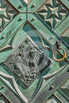 Fragment old wrought iron door, knocker - Cracow, Poland- Saint Mary Basilica-Mariacki Church