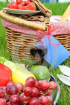Fragment of picnic setting with fruit