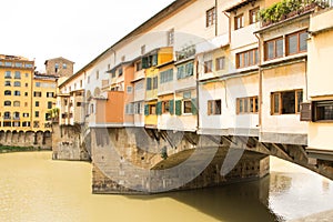 Fragment of Ponte Vecchio bridge over Arno river in Florence. Close up photo. Architecture and landmarks of Florence, Italy