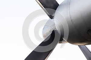 Fragment of a propeller of a vintage airplane, isolated closeup