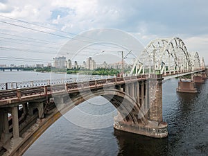 Fragment of railroad arch bridge across the river, Kyiv, Ukraine