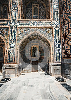 Fragment of Registan Madrasah complex in Samarkand, Uzbekistan