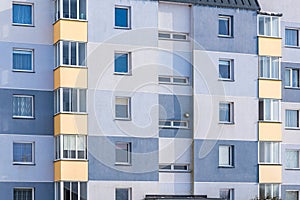 Fragment residential apartment with flat building exterior. Detail of New luxury house and home complex