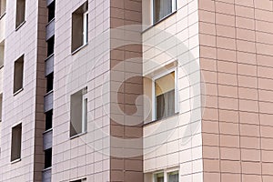 Fragment residential apartment with flat building exterior. Detail of New luxury house and home complex