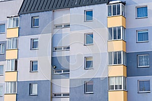 Fragment residential apartment with flat building exterior. Detail of New luxury house and home complex