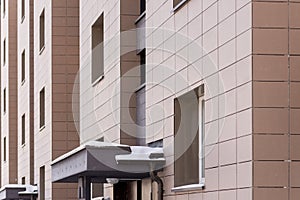 Fragment residential apartment with flat building exterior. Detail of New luxury house and home complex