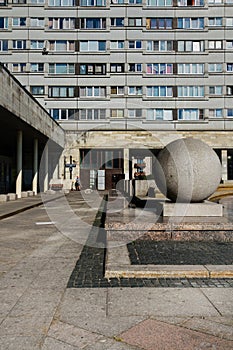 Fragment of residential building in Saint-Petersburg, Russia, Soviet modernism brutalism