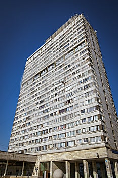 Fragment of residential building in Saint-Petersburg, Russia, Soviet modernism brutalism photo